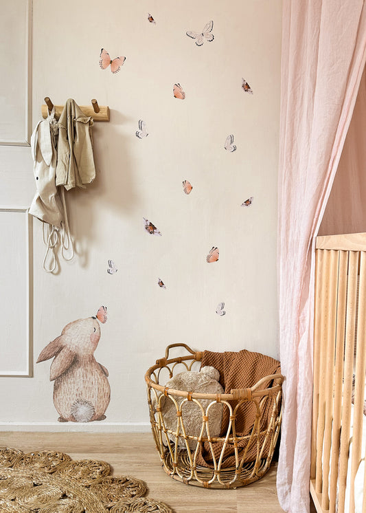 Wall stickers | Set: bunnies with pink butterflies